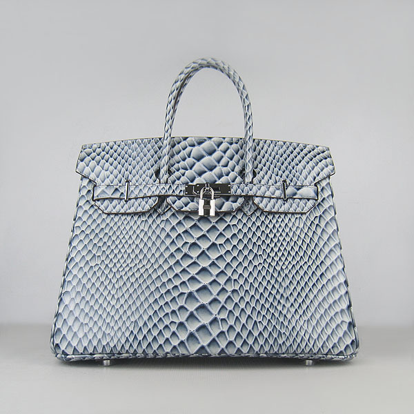 High Quality Fake Hermes Birkin 35CM Fish Veins Leather Bag Blue 6089 - Click Image to Close
